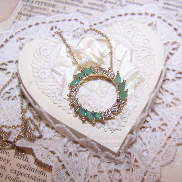 ROSS SIMONS Sterling Silver Vermeil Emerald Diamond Eternity Pendant w/16" Chain - Picture 6 of 9